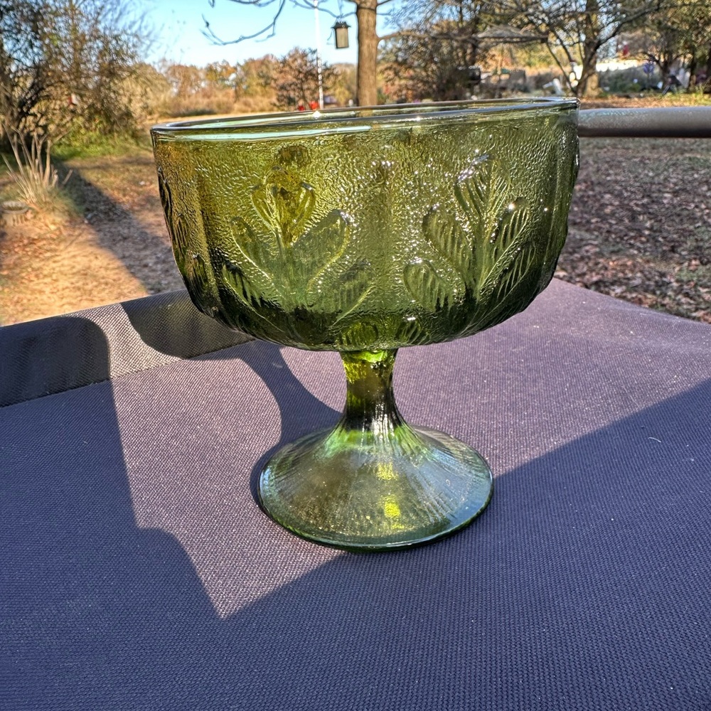 1978 FTD Avocado Glass Pedestal Bowl